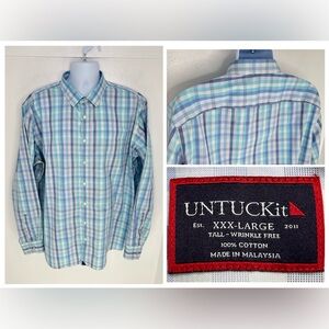 UNTUCKIT Canaletto WF Plaid Shirt Mens XXXL Tall Long Sleeve‎ Blue Office Career